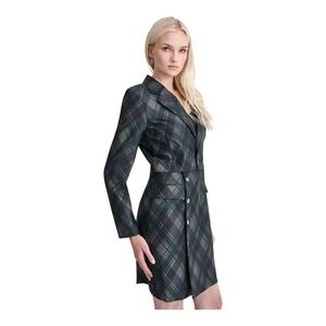 DKNY Women Plaid Print Notched Collar Blazer Sheath Jacket Dress Size 16